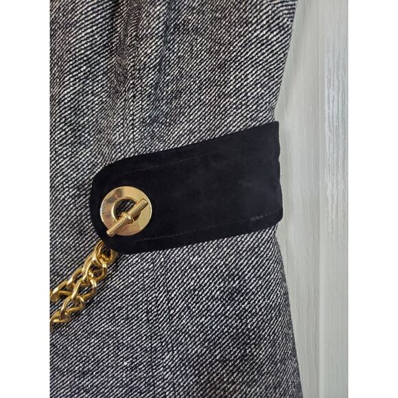 Vintage Milly of New York Wool Silk Suede Tweed Gold Chain Sheath Dress, Size 2 - Picture 6 of 13